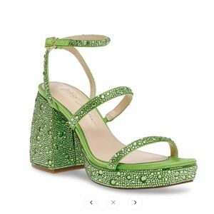 Betsey Johnson Lime Green Rhinestoned Chunky Heels Size 7.5